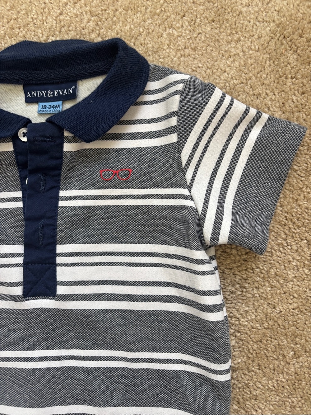Andy & Evan Navy, White and Gray Striped Polo